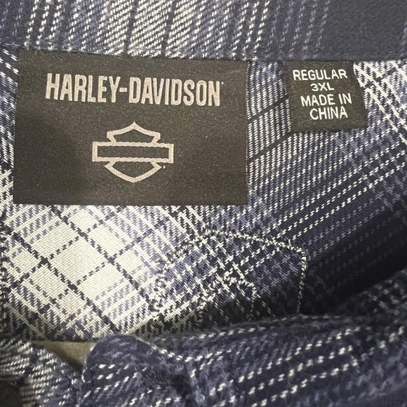 Harley-Davidson Men’s 3XL Plaid Flannel Shirt Blue Gray Logo Embroidered - Picture 4 of 6